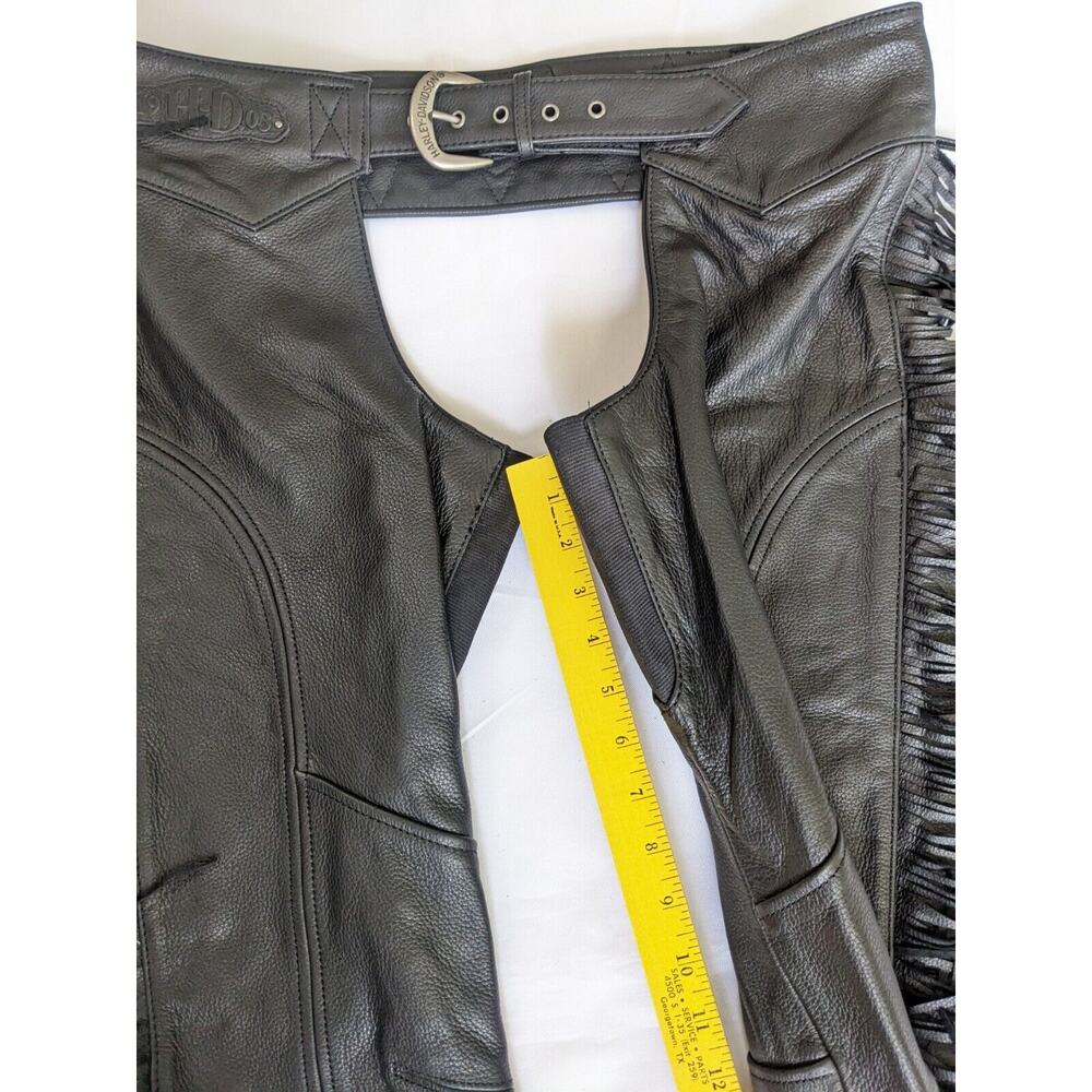 Harley-Davidson Women's Boone Fringed Legs Leather Chaps Black L Large New Logo - Picture 4 of 10